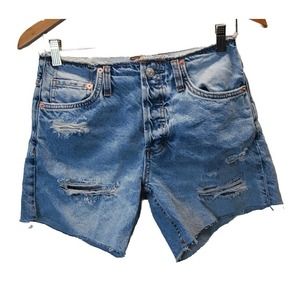 Free People Denim Shorts Size 24 Distressed Cut-offs Button-fly Medium Wash Fade